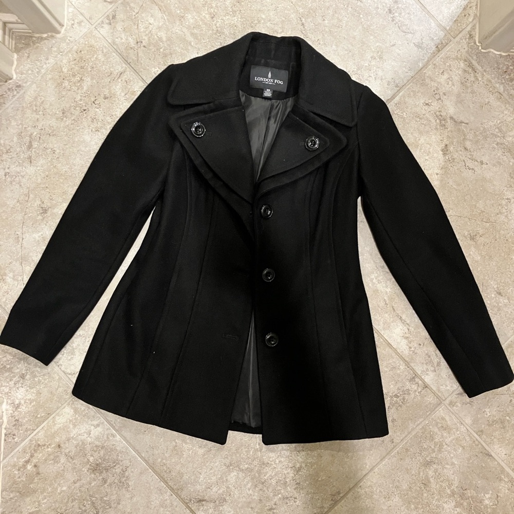 London Fog Pea Coat Single Breasted Double Lapel, Wool Blend - Size XS